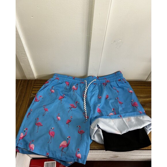 Mens Pink Flamingo Blue Swim Trunks Size XXL NWoT - Picture 3 of 8